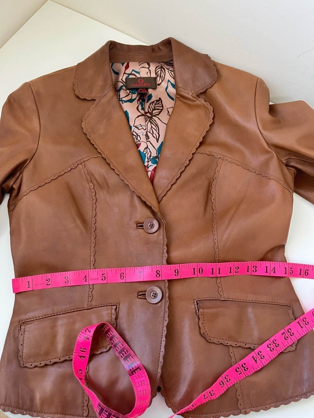 Danier Vintage Brown Camel Genuine Leather Button Front Jacket Size XS - Picture 9 of 10